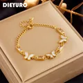 DIEYURO – Bracelet à breloques papillon en acier inoxydable 316l bijoux carrés en cristal blanc