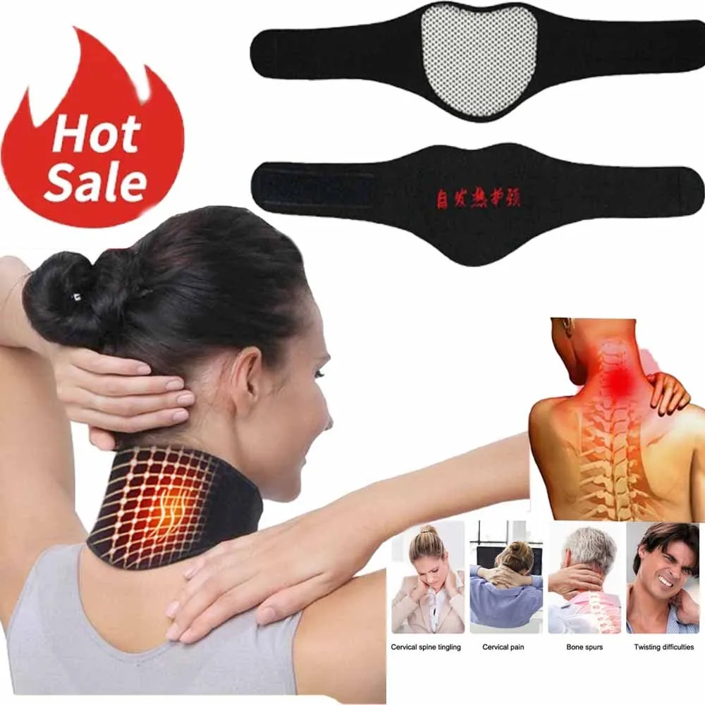 Tourmaline auto-chauffante pour le cou, thérapie magnétique, ceinture de soutien, bande de protection noire, massage, soins de santé