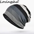 LOVINGSHA – bonnet Skullies à rayures pour femme bonnet à double usage écharpe fine mode