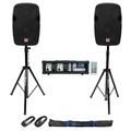 (2) Rockville SPGN124 12 1200W DJ PA Speakers+Powered 4-Ch. Mixer+Stands+Cables