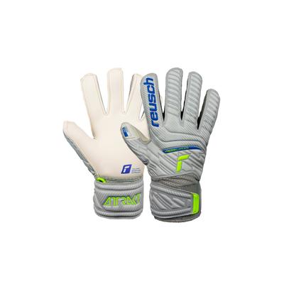 Torwarthandschuhe REUSCH "Attrakt Grip Finger Junior", Kinder, Gr. 7, grau (grau, weiß), 30% Polyester, 25% Elastodien, 9% Polypropylen, 6% Baumwolle, sportlich, Handschuhe, für alle Spielfeldoberflächen