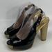 Michael Kors Shoes | Michael Kors Women S Heels Peep Toe Size 9m Black And Gold | Color: Black/Gold | Size: 9