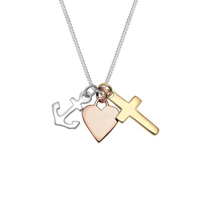 Elli - Bi-Color Anker Herz Kreuz 925 Sterling Silber Ketten 1 ct Damen