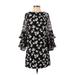 Ann Taylor Casual Dress - Shift Crew Neck 3/4 sleeves: Black Floral Dresses - Women's Size 0 Petite