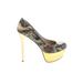 H By Halston Heels: Slip-on Stilleto Cocktail Ivory Snake Print Shoes - Women's Size 7 1/2 - Round Toe - Print Wash