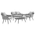 Ergode Endeavor 5 Piece Outdoor Patio Wicker Rattan Loveseat Armchair Coffee + Side Table Set - Gray Gray