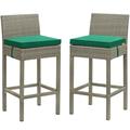 Ergode Conduit Bar Stool Outdoor Patio Wicker Rattan Set of 2 - Light Gray Green