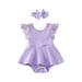 ZIYIXIN Summer Lovely Baby Girls Romper Dress Headband 2pcs Lace Fly Sleeve Solid Ruffles Jumpsuits 2pcs Set Purple 0-3 Months