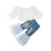 ZIYIXIN Toddler Baby Kids Girls Clothes Floral Lace Off Shoulder Tops Ruffle Hole Pants Outfits Set White 2-3 Years