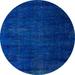 Ahgly Company Indoor Round Abstract Cobalt Blue Oriental Area Rugs 4 Round