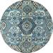 Ahgly Company Machine Washable Indoor Round Abstract Baby Blue Area Rugs 6 Round