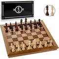 Chess Armory Chess Set 17 x 17 with Raised Border Frame - Inlaid Walnut Wooden Chess Set with Folding Chess Board Staunton Chess Pieces & Storage Box - Chess Set Wood Board Game