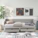 Wooden Grey Daybed with Trundle Bed and Two Storage Drawers, Extendable Bed Daybed, Sofa Bed with Two Drawers for Bedroom