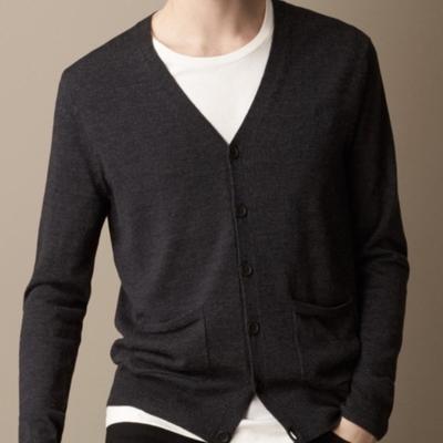 Burberry Sweaters | Burberry Mens Charcoal Merino Wool Cardigan With Lamb Suede Elbow Patches | Color: Brown/Gray | Size: Various
