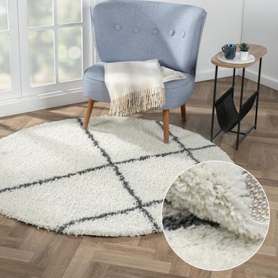 Hochflor-Teppich "My Shaggy Raute", beige (creme, dunkelgrau), B:150cm H:37mm L:150cm Ø:150cm, Polypropylen (PP), MYFLAIR MÖBEL & ACCESSOIRES, Teppiche, Shaggy, Scandi Rauten Design, leicht glänzend, extra flauschig Image