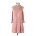 As U Wish Casual Dress - Shift Mock 3/4 sleeves: Pink Print Dresses - Women's Size Small