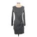 Topshop Casual Dress - Bodycon Scoop Neck 3/4 sleeves: Gray Print Dresses - Women's Size 2