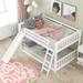 Full Over Full Low Bunk Bed with Convertible Slide and Ladder, Guardrail, Bedroom Guestroom Funiture for Kids Teens