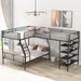 L-Shaped Metal Twin Over Full Bunk Bed & Twin Loft Bed with 4 Built-in Shelves & Full-Length Guardrails, Space-Saving Design