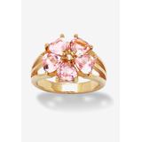 Women's Yellow Gold-Plated Heart Shaped Flower Petals Ring Pink Cubic Zirconia Jewelry by PalmBeach Jewelry in Cubic Zirconia (Size 7)