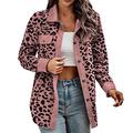 Womens Leopard Print Contrast Casual Jacket Oversized Long Sleeve Button Casual Jacket Coat Fleece Jacket 2X (1-Pink, M)