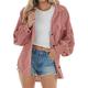 Womens Corduroy Jacket Winter Shirt Turtleneck Coat Casual Jackets Warm Jacket with Button Fleece Jacket 2X (2-Pink, S)