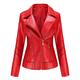 Women's Slim Leather Stand-Up Collar Zipper Stitching Solid Color Jacket Down for It All Jacket (Red #1, XXXL)