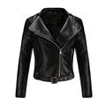 Women's Casual Jacket Solid Faux Leather Pocket Baseball Motorcycle Loose Zipper Soft Jacket Short Coat Woman's Suit Jacket (Black-2, XL)