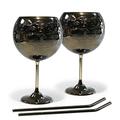 SHINY STAR IN THE DARK SKY Gin Glass Set, Stainless Steel Cocktail Wine Glasses Set of 2, Luxury Gin Goblets for Gin Lovers, 680 ml, Handwash, (Black).