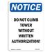 SignMission Osha Notice - Do Not Climb Tower Without Written Sign Plastic in Black/Blue | 24 H x 18 W x 0.1 D in | Wayfair OS-NS-A-1824-V-11126