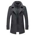 Manteau d'hiver en laine mélangée pour homme couleur unie épais et chaud Trench-Coat à Double