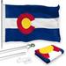 G128 Combo Pack: 6 Feet Tangle Free Spinning Flagpole (Silver) Colorado CO State Flag 3x5 ft Printed 150D Brass Grommets (Flag Included) Aluminum Flag Pole