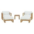 Modern Contemporary Urban Design Outdoor Patio Balcony Garden Furniture Lounge Chair Ottoman and Side Table Set Wood White Natural