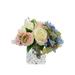 Creative Displays, Inc. Hydrangea, Rose & Peony in a Square Glass Vase Plastic/Polysilk in Green | 8.5 H x 9 W x 9 D in | Wayfair CDFL4255
