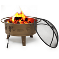 MoNiBloom 32 inch Round Outdoor Fire Pit Wood Burning Firepit with Animals Pattern Poker & Spark Screen for Patio Backyard Gold