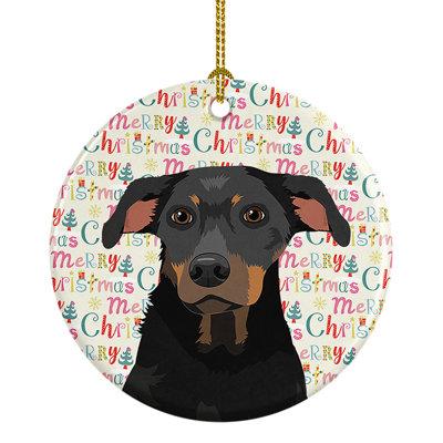 The Holiday Aisle® Rottweiler 5 Hanging Figurine Ornament Ceramic/Porcelain in Black/Blue/Red, Size 2.8 H x 2.8 W x 0.15 D in | Wayfair