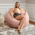 Everly Quinn Saxx Shearling Faux-Lamb 4 Ft Large Round Bean Bag Faux Fur/Fade Resistant in Pink | 36 H x 48 W x 48 D in | Wayfair