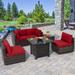 Latitude Run® 6 Piece Deep Seating Group w/ Cushions Synthetic Wicker/All - Weather Wicker/Wicker/Rattan in Red | 25 H x 29 W x 29 D in | Outdoor Furniture | Wayfair