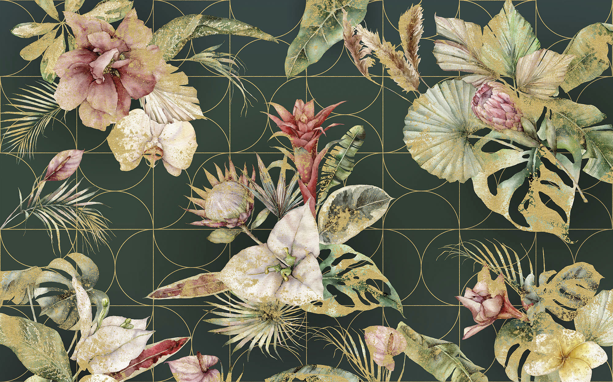 Vliestapete KOMAR "Digitaldruck Vlies - Golden Growth - Größe 400 x 250 cm", grau (grau, beige), B:400m L:250m, Vlies, Tapeten, Wohnzimmer, Schlafzimmer