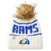 Women's Sh*t That I Knit White Los Angeles Rams Hand-Knit Brimmed Merino Wool Beanie with Faux Fur Pom