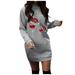 Dresses for Women Christmas Dresses for Women Casual Long Pullover Long Sleeve Round Neck Mini Sweatshirt Dress Sweater Dresses A1