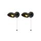 Aisilan 2Pcs Wall Lights with Pull Cord E14, Black Rotatable Retro Wall Light with E14 LED Bulb, Surface Mount Metal Vintage Wall Sconce for Bedroom Hallway Living Room