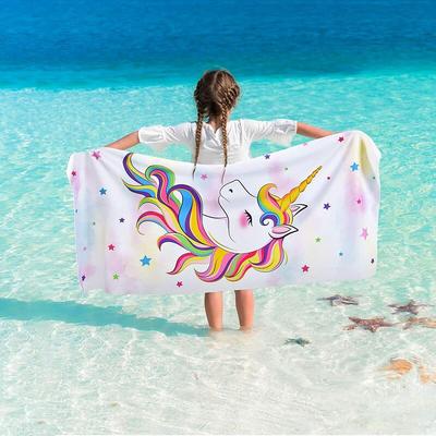 Unicorn Beach Towel - 70 x 150cm Pink Polyester Camping Towels for Girls Kids Unicorn Beach Towel