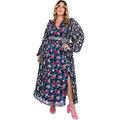 Plus Size Maxi Dress for Women Ladies with Pockets Long Baloon Sleeve Slit High Waist Curve Everyday Keyhole Flowers Size 26