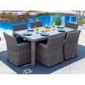 Malmo 7-Piece Resin Wicker Outdoor Patio Furniture Dining Table Set In Gray w/ Dining Table and Six Cushioned Chairs (Full-Round Gray Wicker Sunbrella Canvas Aruba)