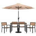 Flash Furniture Lark Series 7-Piece Steel/Aluminum Teak Patio Table and Chair Set Tan