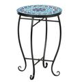 Small Patio Table Outdoor Mosaic Accent Table Bohemian Patio Bistro Tables with Metal Frame Outdoor Side Table for Living Room Bedroom Round Coffee Table for Balcony Garden Indoor Outdoor