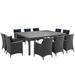 Modern Contemporary Urban Design Outdoor Patio Balcony Eleven PCS Dining Chairs and Table Set Navy Blue Rattan