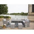7 Piece Outdoor PE Rattan Wicker Patio Sofa Set with Wide Cabinet Gray