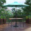Flash Furniture Lark Series 3-Piece Steel Teak Patio Table with Umbrella and Stand Teal